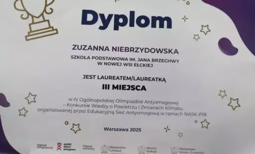 Zdjęcie do Sukces naszej uczennicy w Ogólnopolskiej Olimpiadzie Antysmogowej