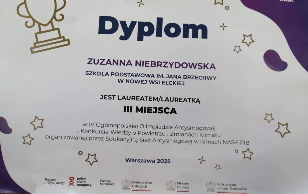 Zdjęcie do Sukces naszej uczennicy w Og&oacute;lnopolskiej Olimpiadzie Antysmogowej